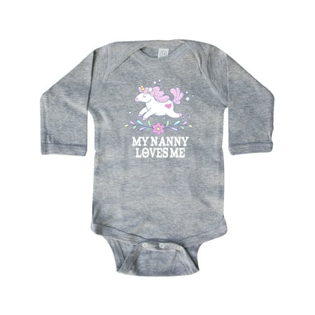 

Inktastic My Nanny Loves Me Girl Unicorn Gift Baby Girl Long Sleeve Bodysuit