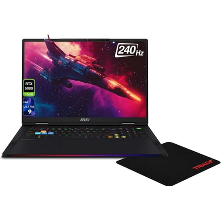 MSI Raider 18 HX Gaming Laptop, Intel Ultra 9-285HX, 32 GB DDR5 RAM, 1 TB PCIe SSD, 18" QHD+ (2560x1600) 240Hz, Nvidia G-Force RTX 5080, RGB Backlit Keyboard, W11 Home, Core Black + Traix Mousepad
