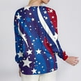 thumbnail image 5 of Scrub Jacket for Women 4th Of July Long Sleeve Snap Front Patriotic Star and Stripes Printed Independence Day Nurse Uniforms Workwear Tops with Pockets, 5 of 6