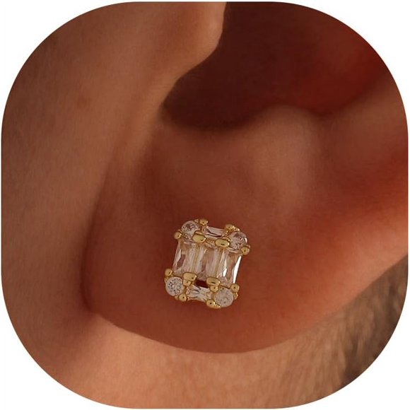 shiyou-Stud Earrings-14K Gold/White Gold Plated Earrings Stacks Bow Snake Butterfly Tiny Stud Earrings Set Cartilage Earrings Earrings for Women