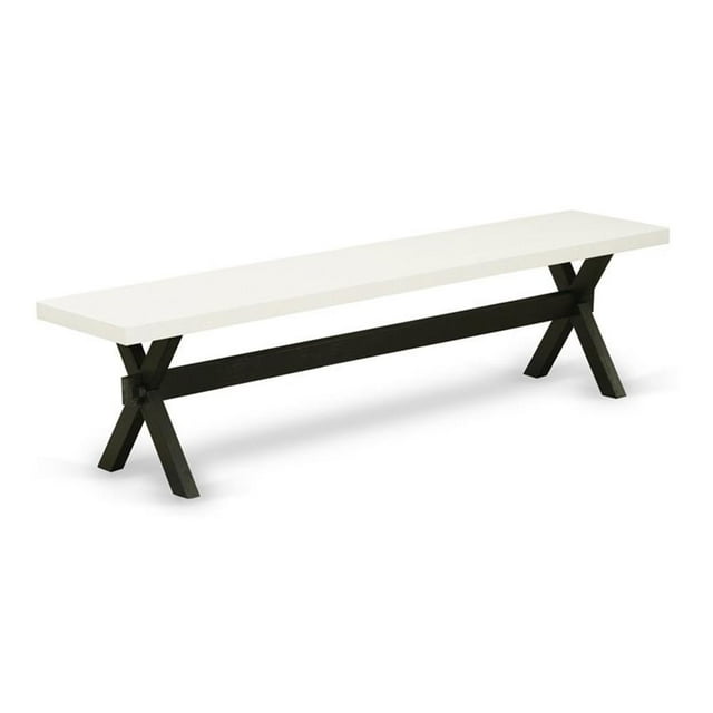 Pemberly Row X-Style 15x72" Wood Dining Bench in Black/Linen White