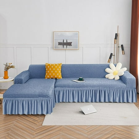 

dosili L-shaped Seekers Skirt Sofa Cover Plain Striped Pattern Sofa Cover Living Room Elastic Ruffle Sofa Cover 1/2/3/4 Seats