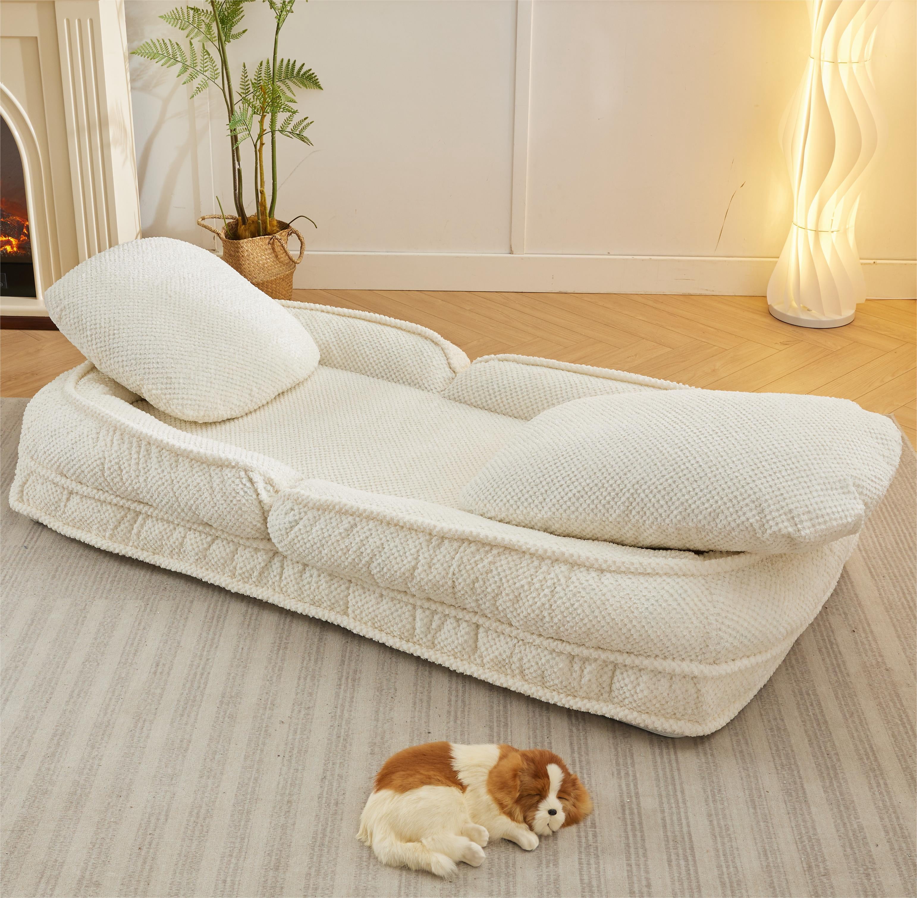 Aukfa Fold Lazy Sofa Bed,Floor Chair Small Couch with 5 Adjustable for Living Room, White