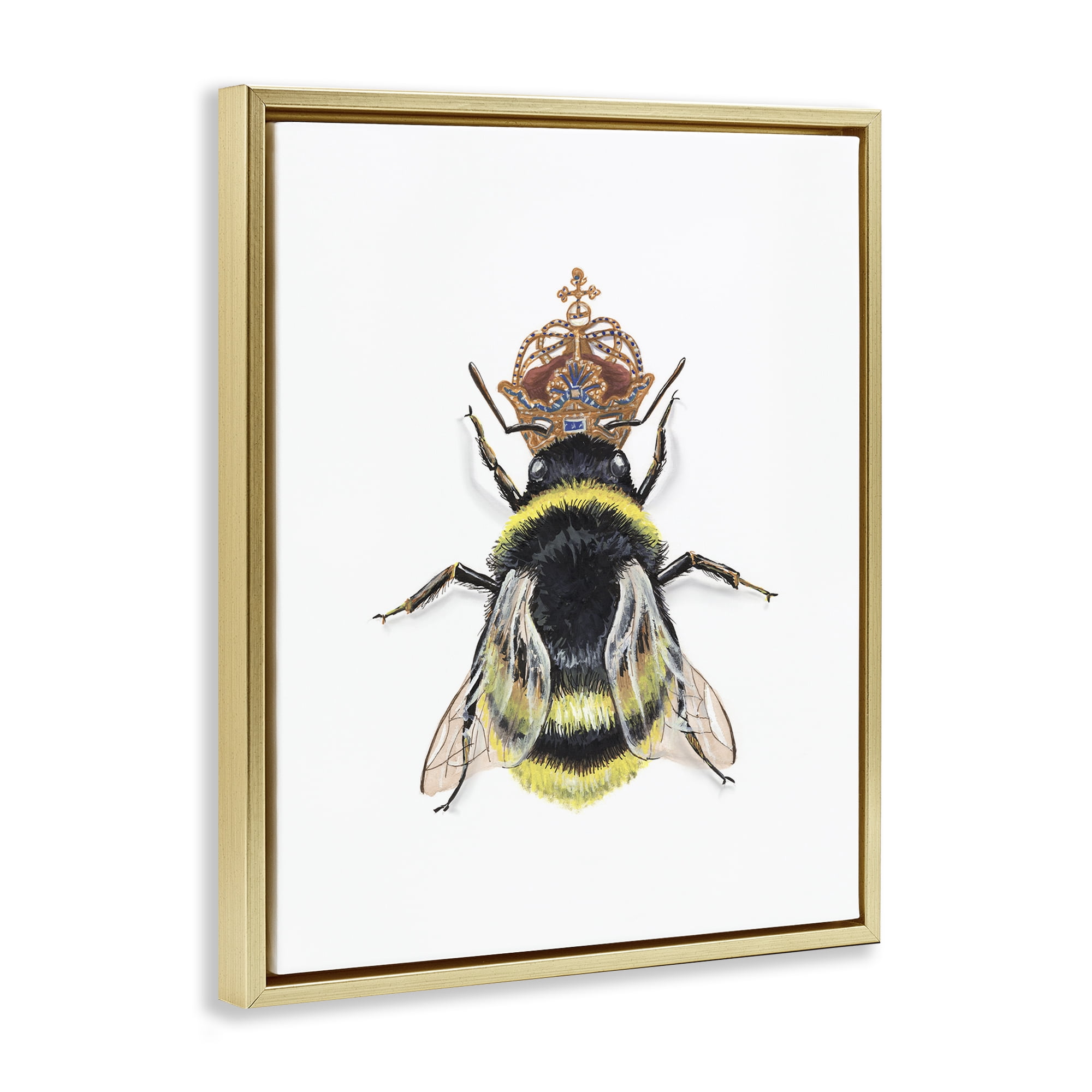 Stupell Industries Queen Bee with Crown Animals & Insects Painting Gold Floater Framed Canvas Art Print Wall Art, 25 x 31