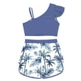thumbnail image 4 of Moggemol Girls Athletic 2 Pcs Swimsuits Ruffles One Shoulder Crop Top with Shorts Tankini Sets Grey 8, 4 of 5