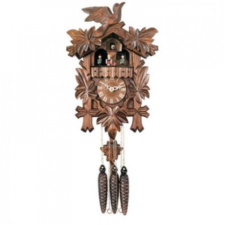 River City Clocks One Day Musical Cuckoo Clock with Dancers, Five Hand-carved Maple Leaves, and One Bird - 14 Inches Tall - Model # MD411-14