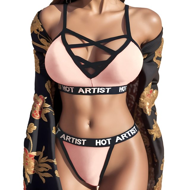 Gibobby Lencería sexy para mujer Conjunto de ropa interior con letras Lencería Vendaje Ropa de dormir Corsé Mujeres Hollow(Rosa, M)