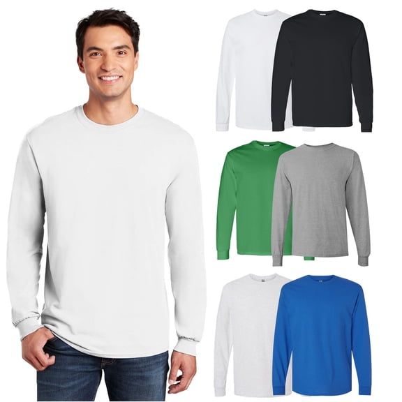 Gildan Long Sleeve T-Shirt for Men, Heavy Cotton, Men's Bulk Tee, Assorted Color, Pack of 6, S