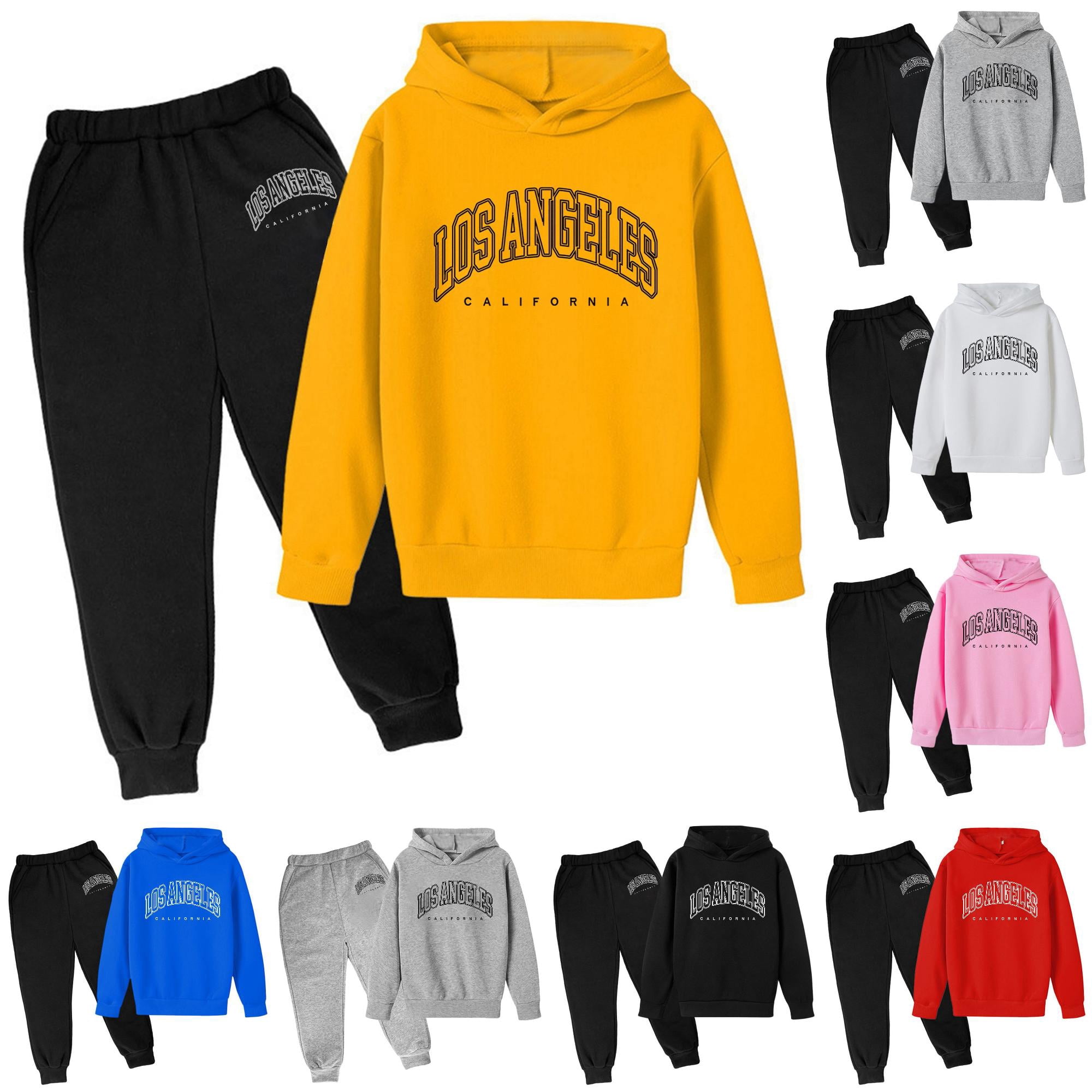 XAOFW Children s Autumn Winter Hoodie Outfits Letter Printed Long Sleeve Hooded Sweatshirt And Jogger Pants Kids 2 Piece Sweatsuit Sets Breathable Clothes Sets 12-13 Years