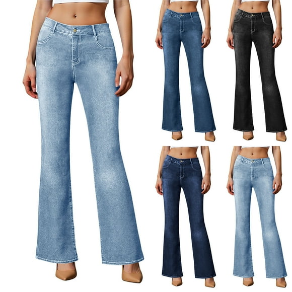 Ohufall Womens Jeans Flare Bell Bottom High Waist Bootcut Button Fly Slim Vintage Trousers Denim Pants
