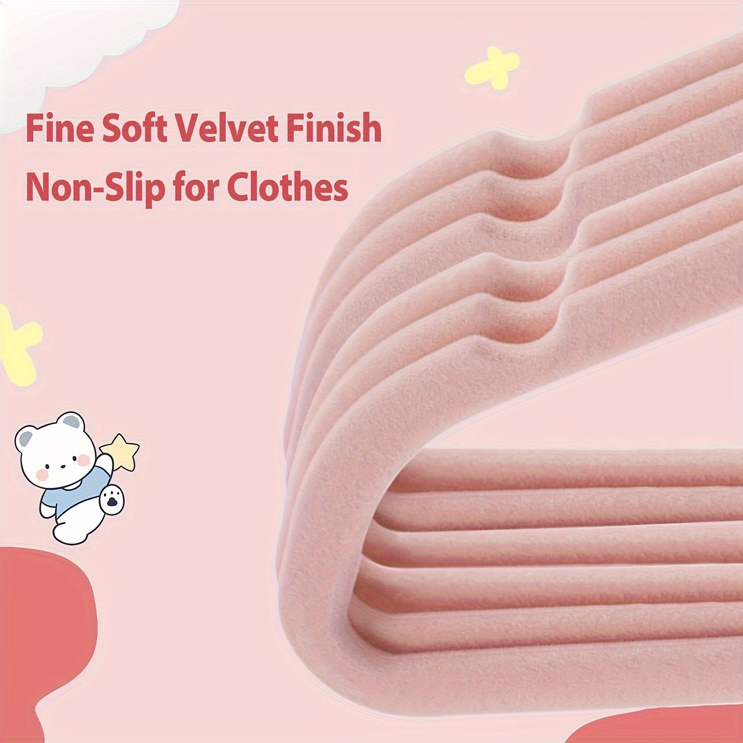 EasyPAG Velvet Hangers 50 Pack for Babies, Non-Slip Clothes Hangers, Suit Hangers with Shoulder Notches, Pants Bar, 360° Swivel Hook, Space-Saving, for Closet, Pink