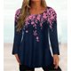 thumbnail image 4 of Camiseta elegante con estampado de flores para mujer, Tops de viaje informales, talla grande, Jersey holgado de cuello redondo, 5XL, Otoño e Invierno, 4 of 5