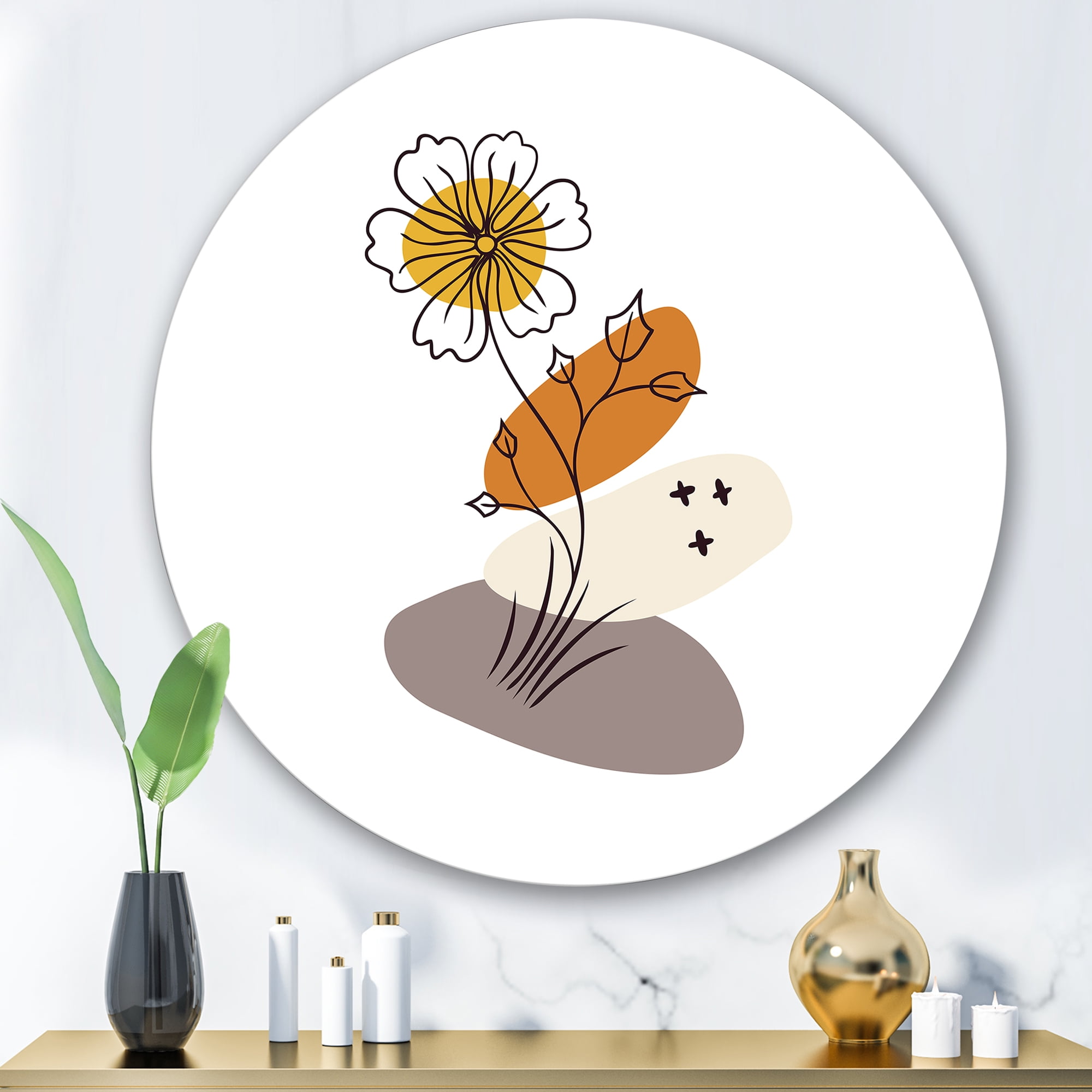 Designart 'Abstract Minimal Shapes Under Flowers I' Modern Circle Metal Wall Art 29x29 - Disc of 29