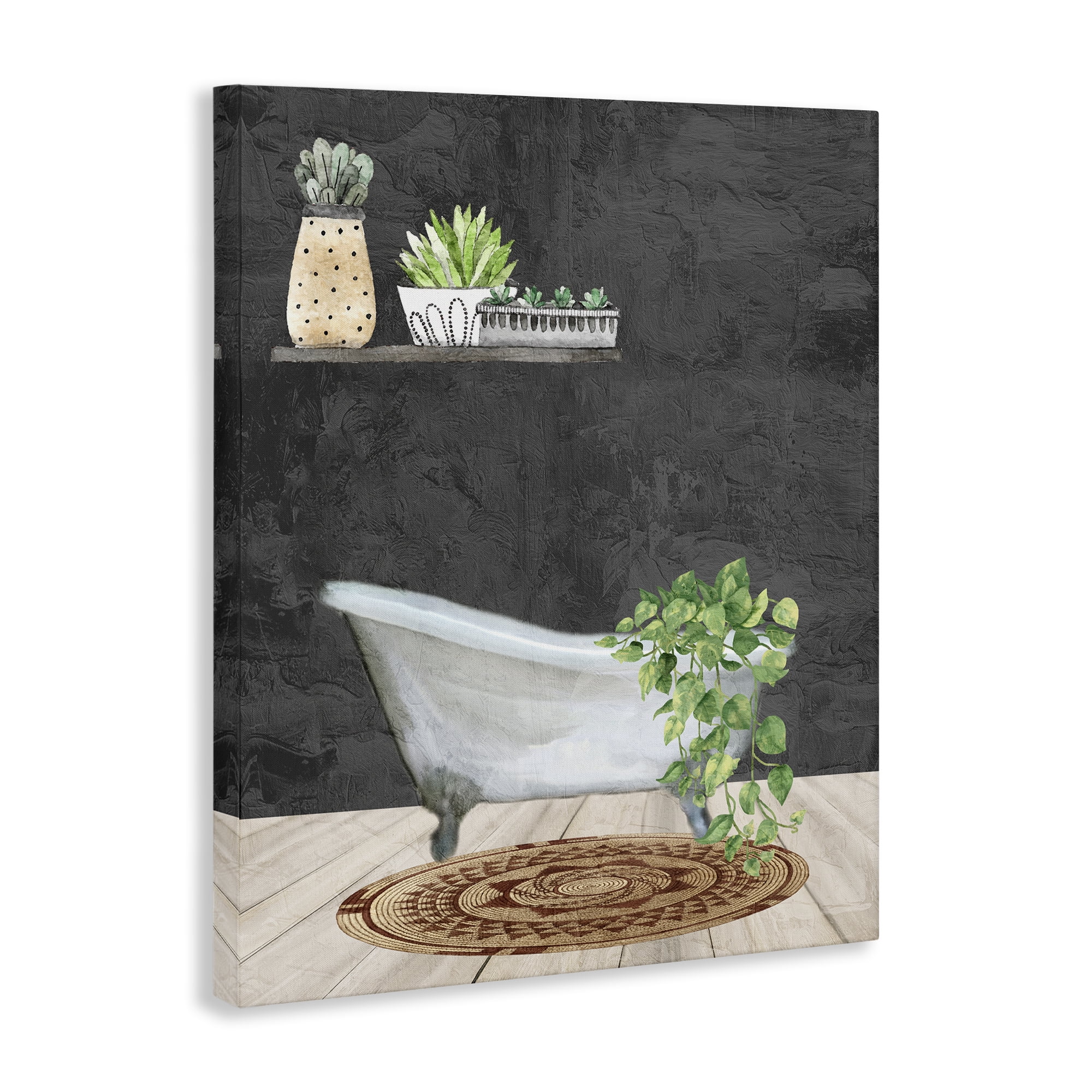 Stupell Industries Relaxing Greens Bathroom Bath & Laundry Painting Wrapped Canvas Art Print Wall Art, 24 x 30