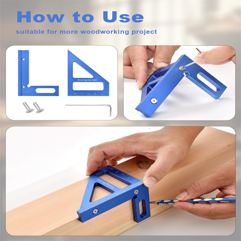 Aluminum Alloy 3D Woodworking Angle Ruler – 45/90° Triangle Scriber Square Protractor, 4.4 X 3.1 X 3.5 Inches, For Carpentry & Engineering
