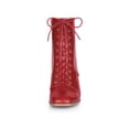 thumbnail image 5 of BLISSFUL STEP Women's Boots Lace Up Block Heels Ankle Combat Boots Red 9.5, 5 of 6