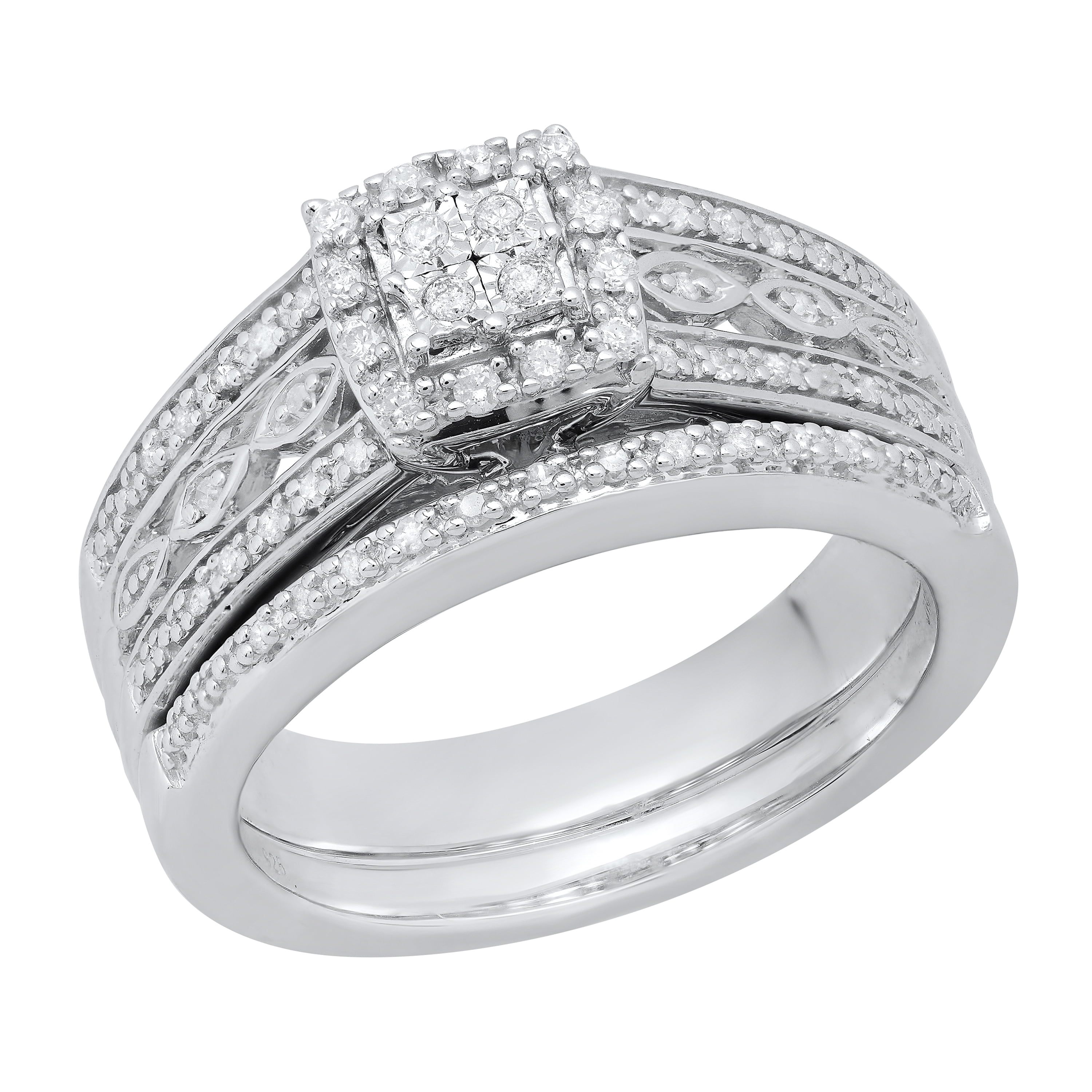 1/4 Carat T.W. Diamond Sterling Silver Bridal Set - Walmart.com