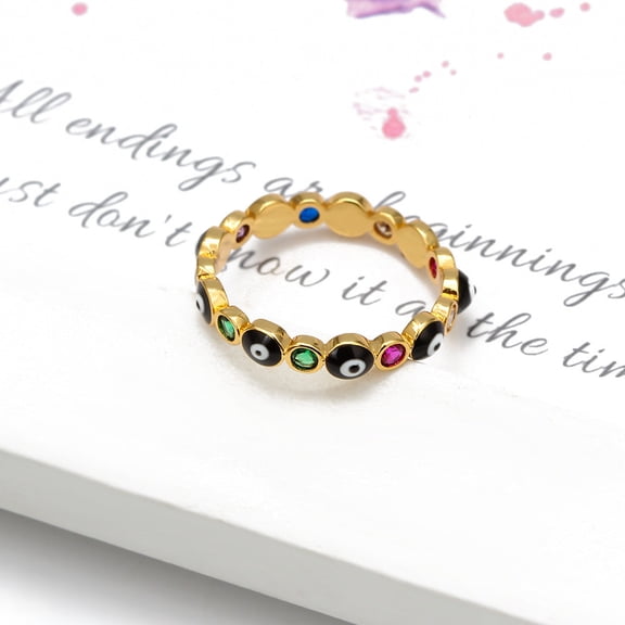 Turkish Evil Eye Ring Gold Copper Drop Jewelry With Diamond Inlays And Gold Plated Gems Semi Precious Stones Metal