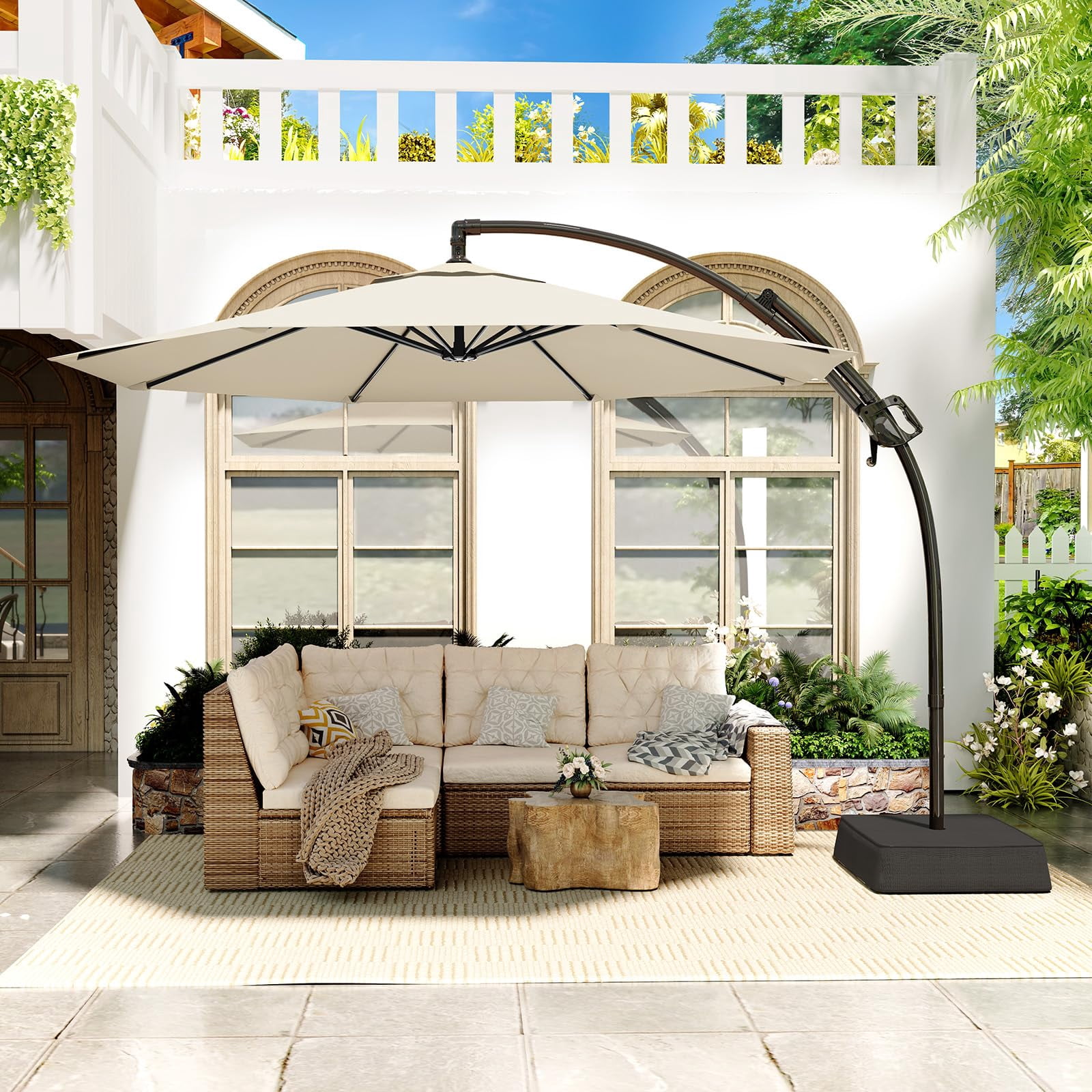ONBRILL Outdoor Patio Umbrella with Base, 240G/M2 fabric, 10 FT Sun Shade Umbrella for Deck, Pool