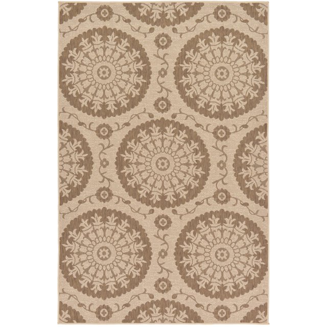 Unique Loom Botanical Collection Floral Abstract Transitional Indoor and Outdoor Flatweave Area Rug, 5 Feet 3 Inch x 8 Feet, Brown/Beige