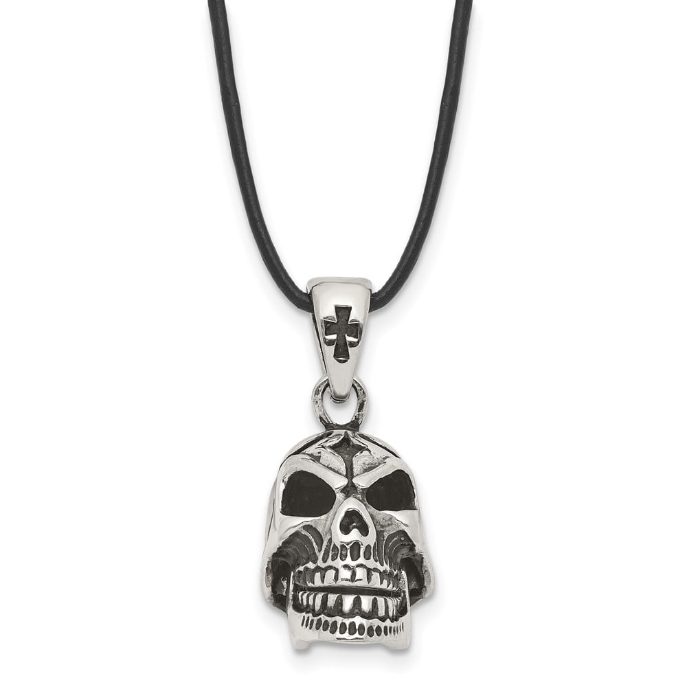 3D High Polish Stainless Steel Small Skull Pendant Necklace Smooth Box Chain 20" 