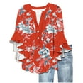 thumbnail image 2 of Shirt for Women Plus Size 3/4 Lace Sleeve V-neck Button Casual Print Loose T-shirt Multicolor XXL, 2 of 5