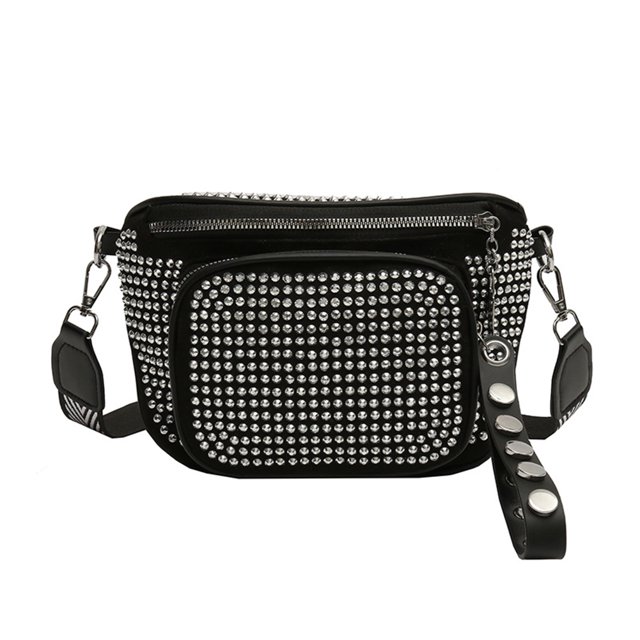 Paquete de pecho Bolso de moda Bolso bandolera de PU Diamante de imitación Diamante Viaje Fanny Plata
