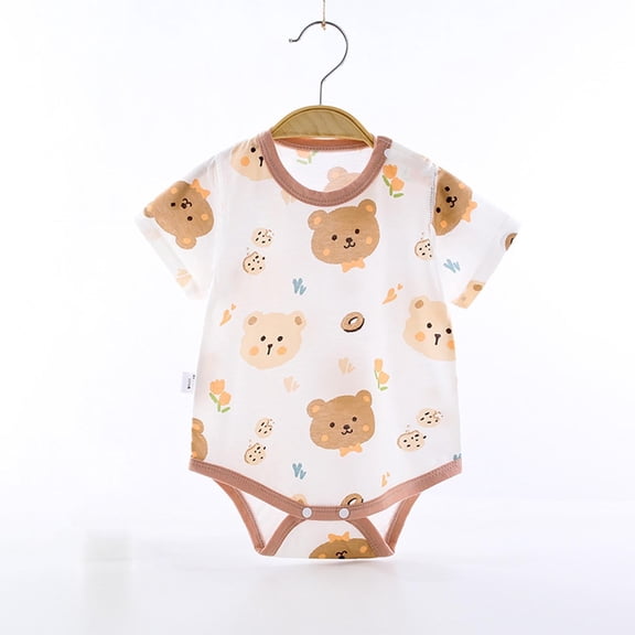 Tranfacy Newborn Boys Girls Summer Bear Print Short Sleeve Breathable Romper Infant Bodysuit for 0 to 2 Years Wear