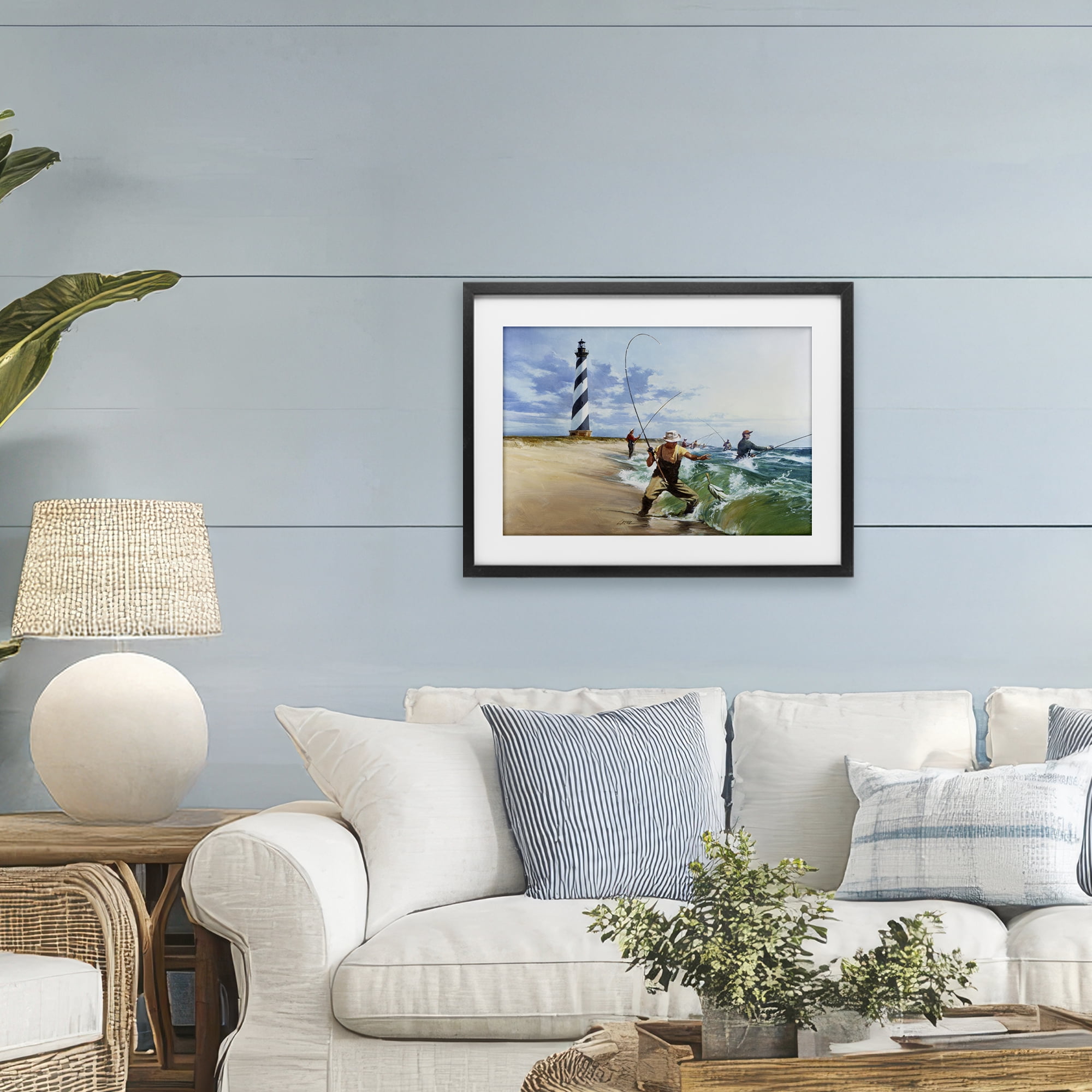 Cape Hatteras Fishermen Black Framed Print Under Glass, design by Wind River Studios