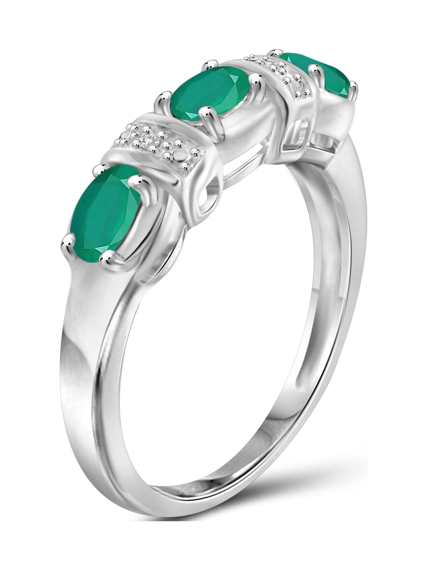 JewelersClub Emerald Ring Birthstone Jewelry – 0.70 Carat Emerald 0.925 Sterling Silver Ring Jewelry with White Diamond Accent – Gemstone Rings with Hypoallergenic 0.925 Sterling Silver Band