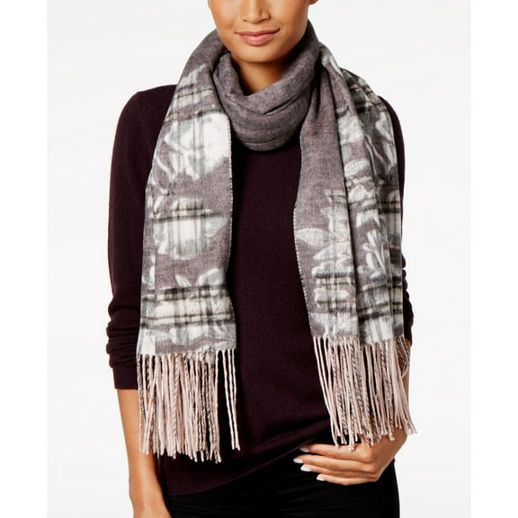 Charter Club Floral-Over-Plaid Blanket Wrap & Scarf in One (Beige, One Size)