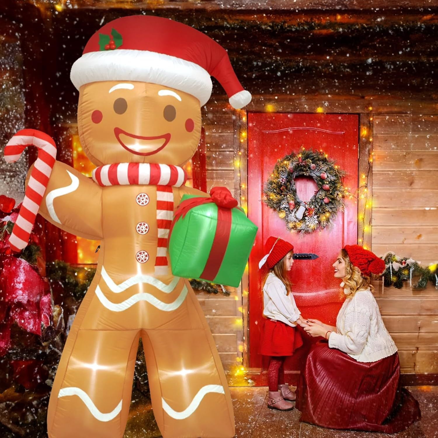 8.5FT Christmas Inflatables Gingerbread Man Outdoor Decorations, Blow up Christmas Yard Decorations with Build-in LED Lights, Weatherproof Holiday for Garden Patio Lawn Party Xmas Gifts
