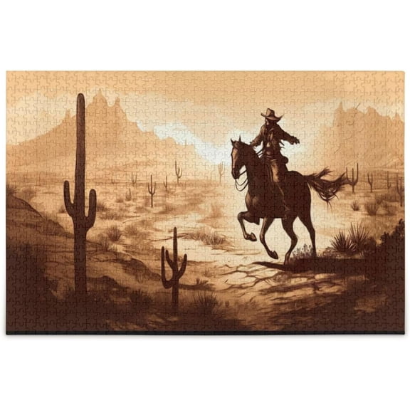 FREEAMG American West Cowboy 1000 Piece Large Jigsaw Puzzle for Adults - Game Interesting Toys - Hand Made Puzzles Personalized Gift