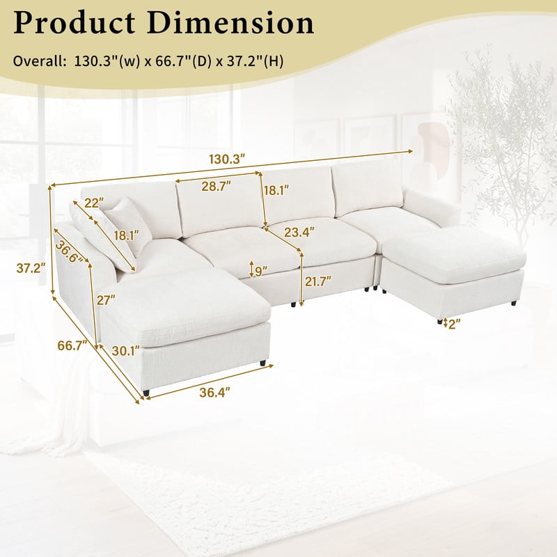 6-Seater Oversized Sectional Sofa, Upholstered Indoor Couch with Solid Wood Frame, Modular Sofa Set with 2 Movable Ottomans