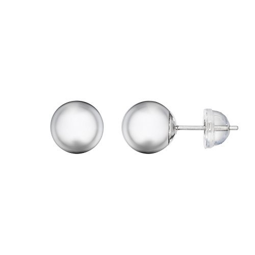 14kt White Gold Balls Stud Earrings with Comfort Silicone Back (9mm)