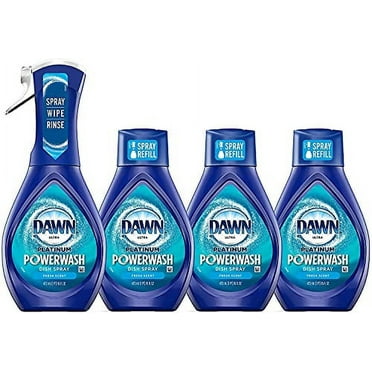 Dawn Platinum Powerwash Dish Spray, Dish Soap, Fresh Scent Bundle, 1 Spray (16oz)   3 Refills (16oz ea)