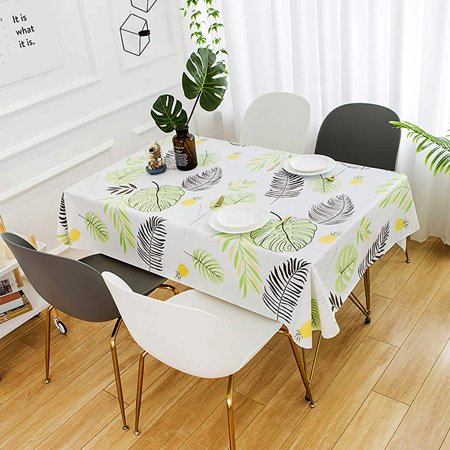 

Rectangular Tablecloth Waterproof Dining Table Picnic Party Washable Easy Care Stain Resistant PVC Garden Table Cloth (Leaf Pattern 140 x 200 cm)