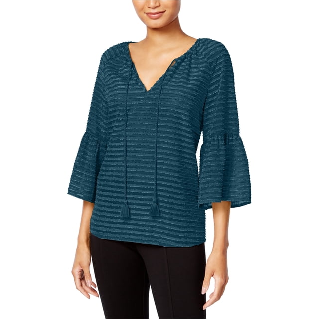 Kensie Blusa de punto a rayas para mujer, azul, mediana