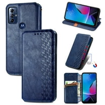 Dteck Magnetic Wallet Case for Motorola Moto G Play 2023, Shockproof PU Leather Kickstand Flip Cover with Card Holder TPU Shell Embossed Pattern Folio Case, Blue