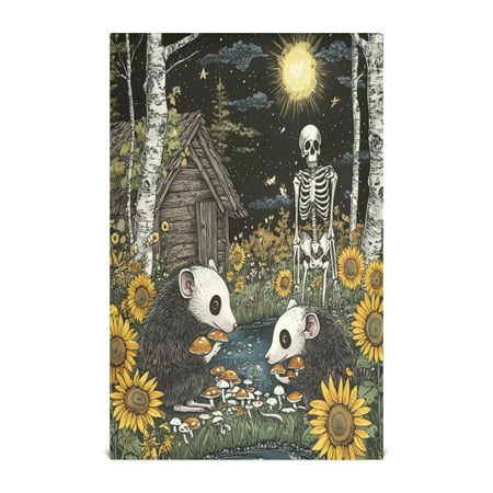 

WOBOGO Opossum Mushroom Kitchen Towel 6 Piece Large Cotton Dishcloth Premium Absorbency Set with Hanging Loop
