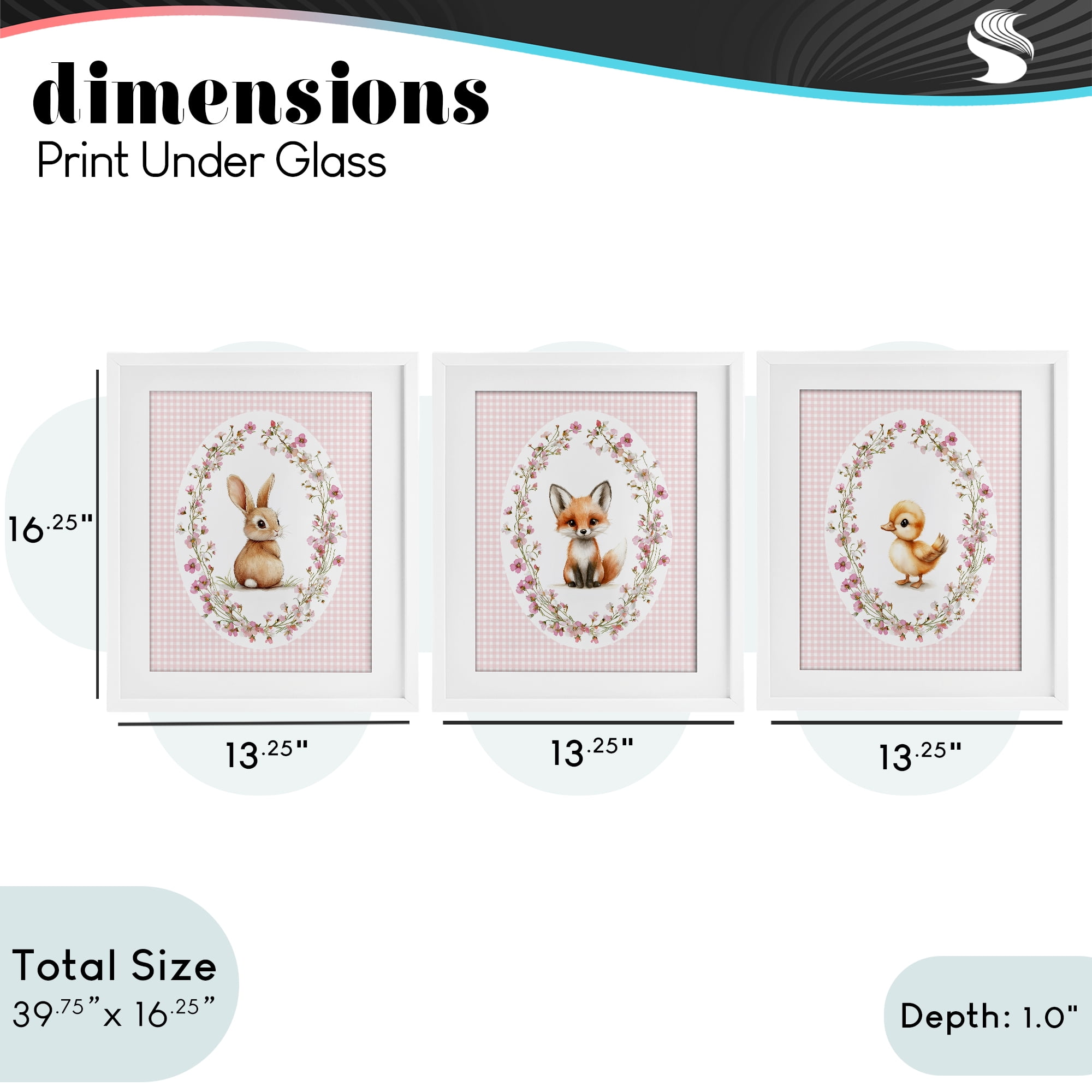 Stupell Industries Spring Gingham Animals 3 Piece White Framed Print Under Glass Set, design by Christine Simpson Art