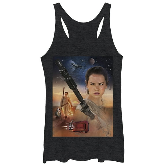 Women's Star Wars The Force Awakens Rey Collage Racerback Tank Top Black Heather Small