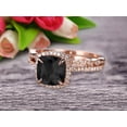 thumbnail image 3 of Milgrain 2.55 Carat Cushion Cut Black Diamond Moissanite Wedding Set Bridal Ring 10k Rose Gold Curved Matching Band Art Deco, 3 of 6
