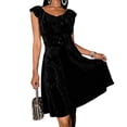 thumbnail image 2 of ClodeEU Women's Velvet Sleeveless Dress with Ruffle Collar ,Elegant Slim Fit Dress Black,Womens Plus S, 2 of 7