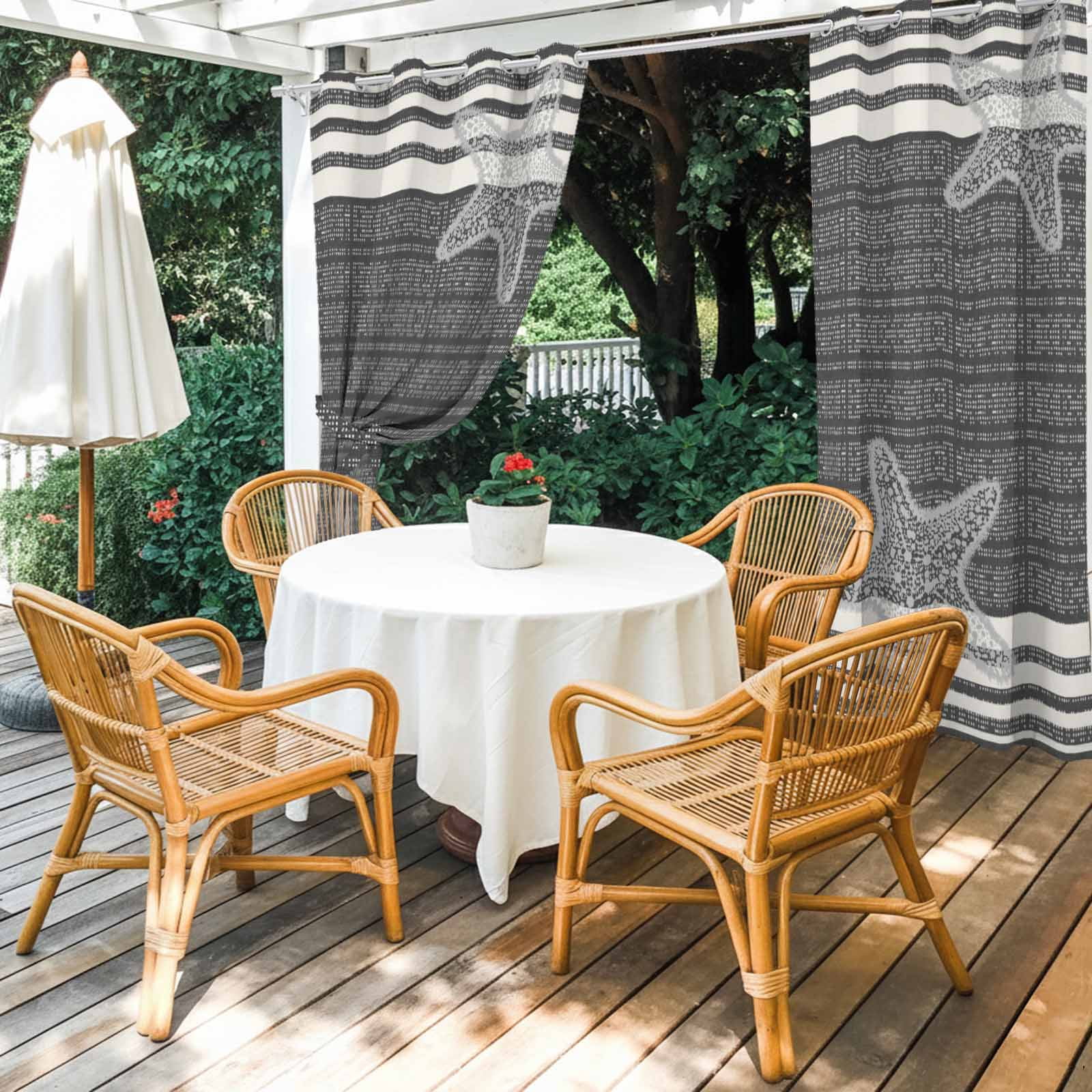 Pixel Black Star Outdoor Curtains for Patio, Modern Abstract Nautical Ocean Beach Starfish Stripe Sunshade Privacy Drapes Grommet Waterproof Outside Curtains for Porch Balcony 54"x108", 1 Panel
