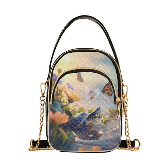 ALAZA Chain Crossbody Bags for Women Funny Turtle and Butterfly Shoulder Handbag Phone Purse