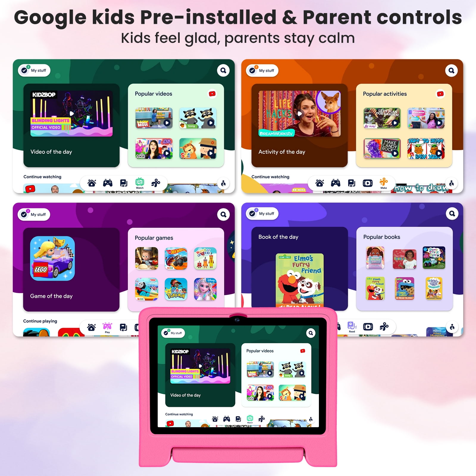 10.1-Inch Kids Tablet, 8GB+64GB, Android 14, 8-Core CPU, Educational Apps, Parental Controls, WiFi, 1280x800 HD Display, Cameras, Shockproof, Long Battery Life
