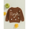 thumbnail image 4 of Baby Toddler Boys Girls Halloween Sweaters 0 3 6 9 12 18 24 Months 2T 3T Long Sleeve Round Neck Pumpkin Letter Embroidery Knit Pullovers Sweatshirts, 4 of 9