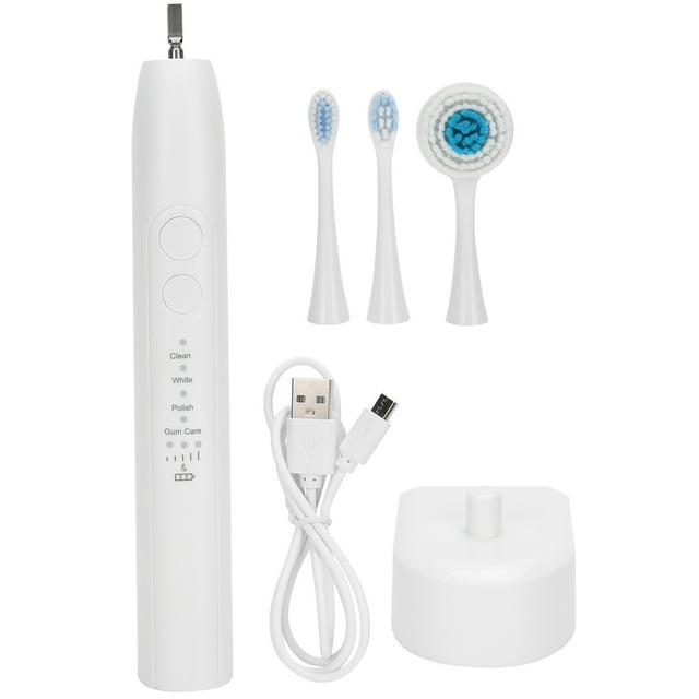 Cepillo de dientes eléctrico recargable para limpieza de dientes, 4 modos con cabezal de cepillo de limpieza facial, color blanco