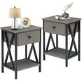 thumbnail image 6 of VECELO Nightstands Set of 2, Industrial End Table with 1-Drawer & Storage Shelf, Small Bedside Table Organizer for Small Space, Side Table for Bedroom Living Room, Hemp Gray, 6 of 11